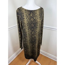 Michael Kors Sheath Dress Women Medium Olive Green Snakeskin Long Sleeve Stretch