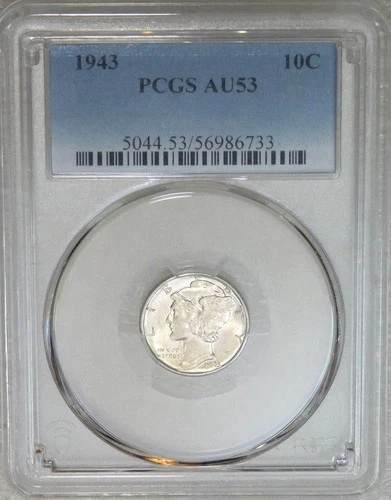 1943 Mercury Silver Dime PCGS AU53 Bright Frosty Luster #N210A