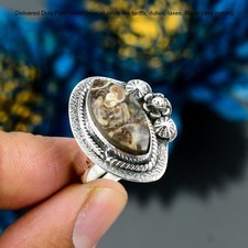 Valentines Sale Natural Turritella Agate 925 Sterling Silver Boho Solitaire Ring