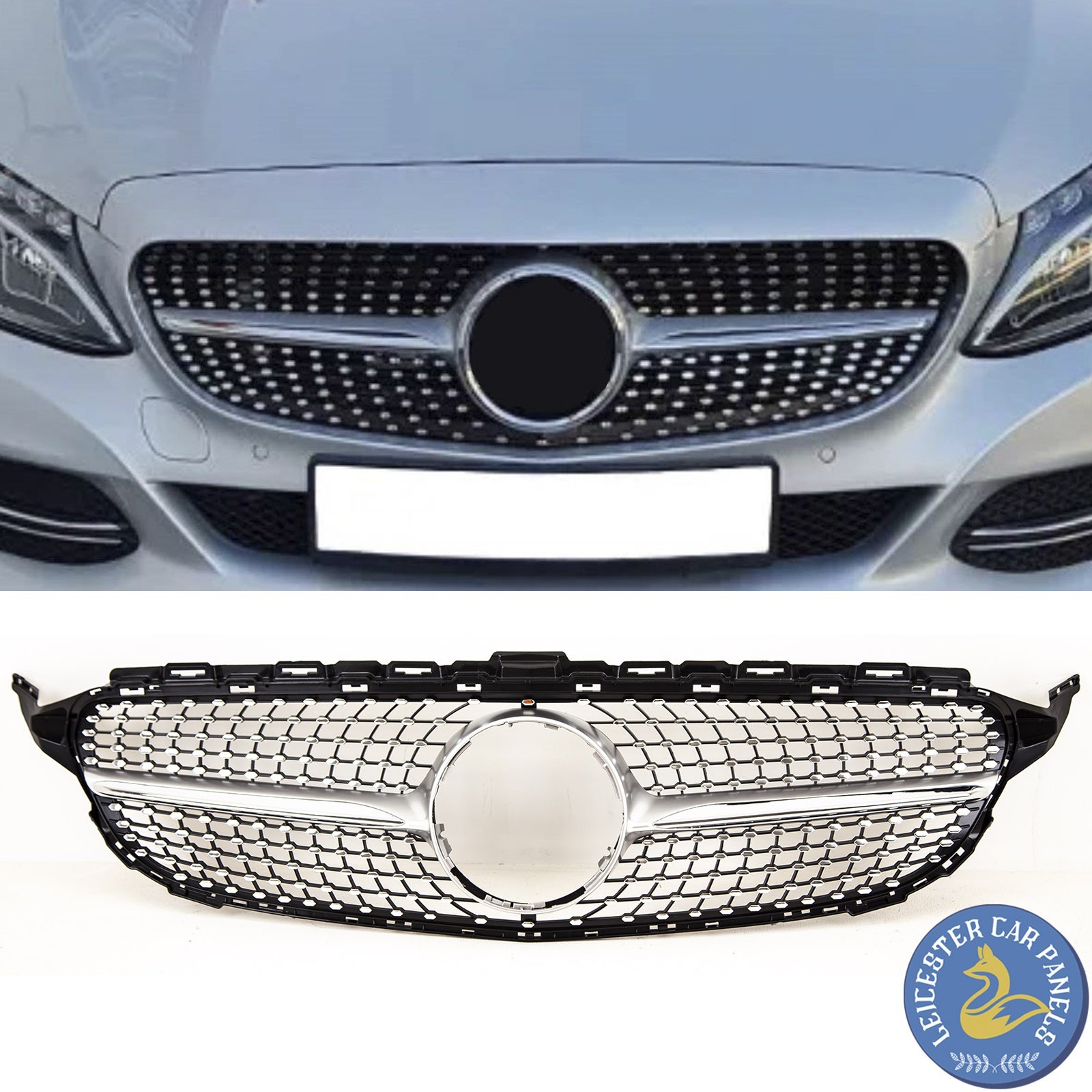 Fits Mercedes C Class W205 2014-2018 Front Bumper Grille Sport Gloss & Chrome Black - Image 4
