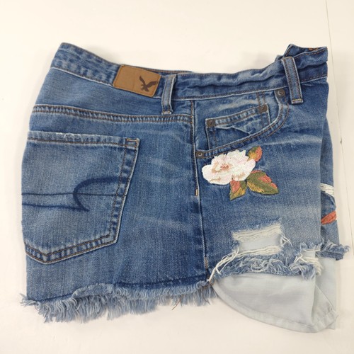 AMERICAN EAGLE VINTAGE HI-RISE FESTIVAL CUT-OFF DENIM SHORTS EMBROIDERED SIZE 4 - Picture 13 of 24