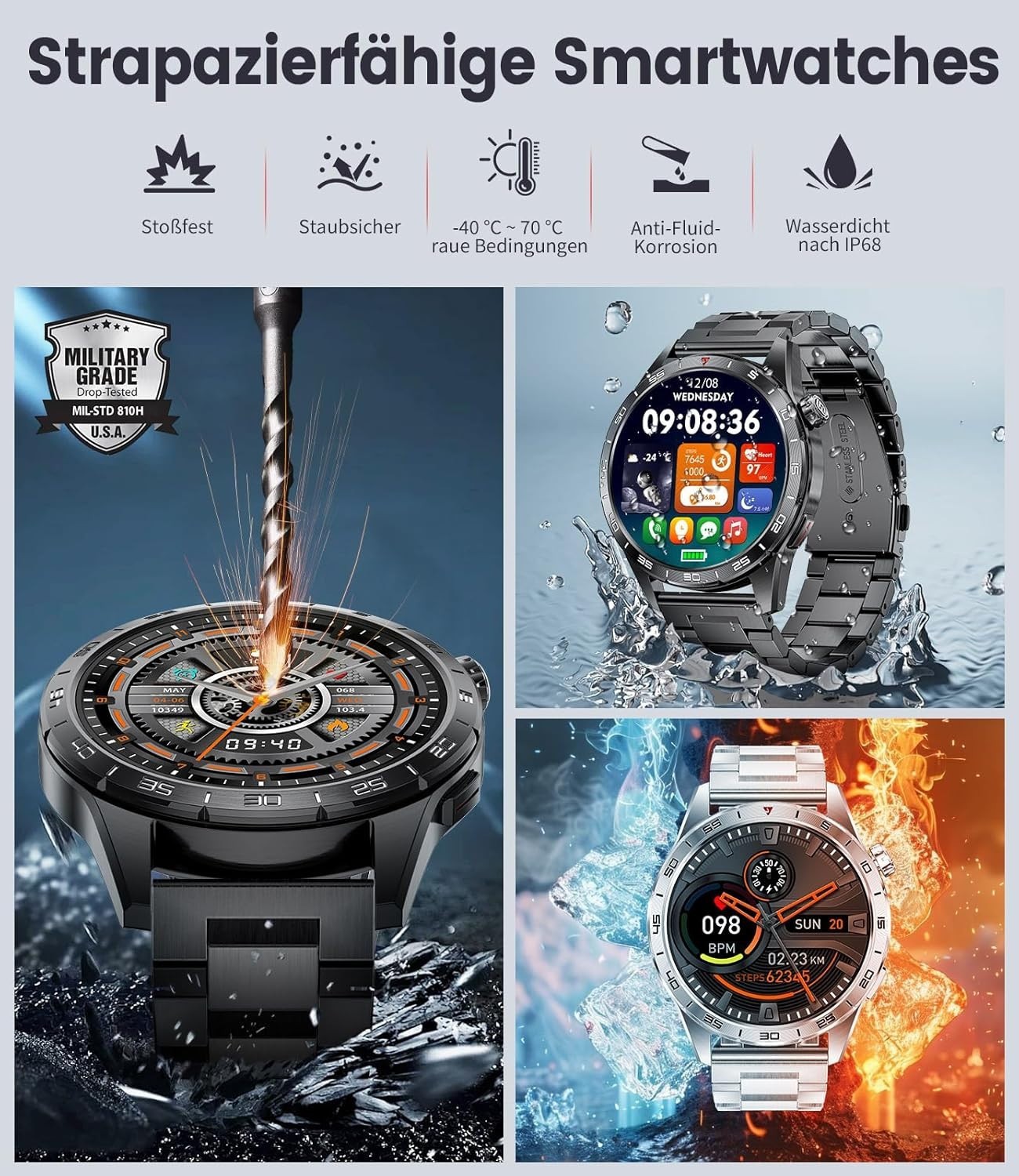 Smartwatch Uomo Bluetooth Impermeabile con Sleep Tracker foto 4
