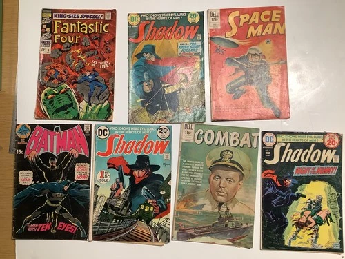 LOT OF 7 1970's VINTAGE COMIC BOOKS BATMAN SHADOW DC DELL MARVEL~ FREE SHIPPING