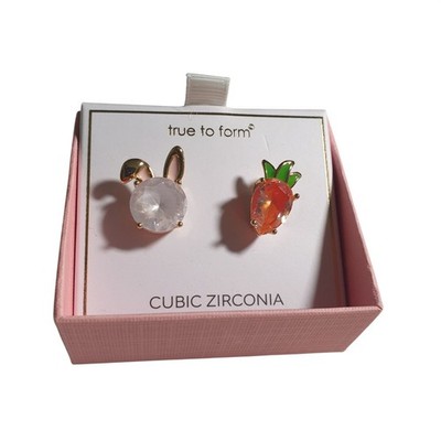 True To Form Cubic Zirconia Bunny Carrot Gold Tone Stud Earrings Gift Box Set