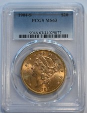 1904 S   $20 Liberty Gold  Double Eagle MS63  PCGS graded - free shipping!!!!