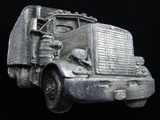 RE15146 VINTAGE 1987 CUT-OUT  18-WHEEL SEMI-TRUCK  PEWTER BERGAMOT BELT BUCKLE