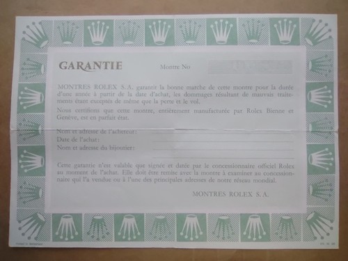 ROLEX  DAYTONA 6263 6265 SUBMARINER 5513 BLANK WARRANTY GARANT...
