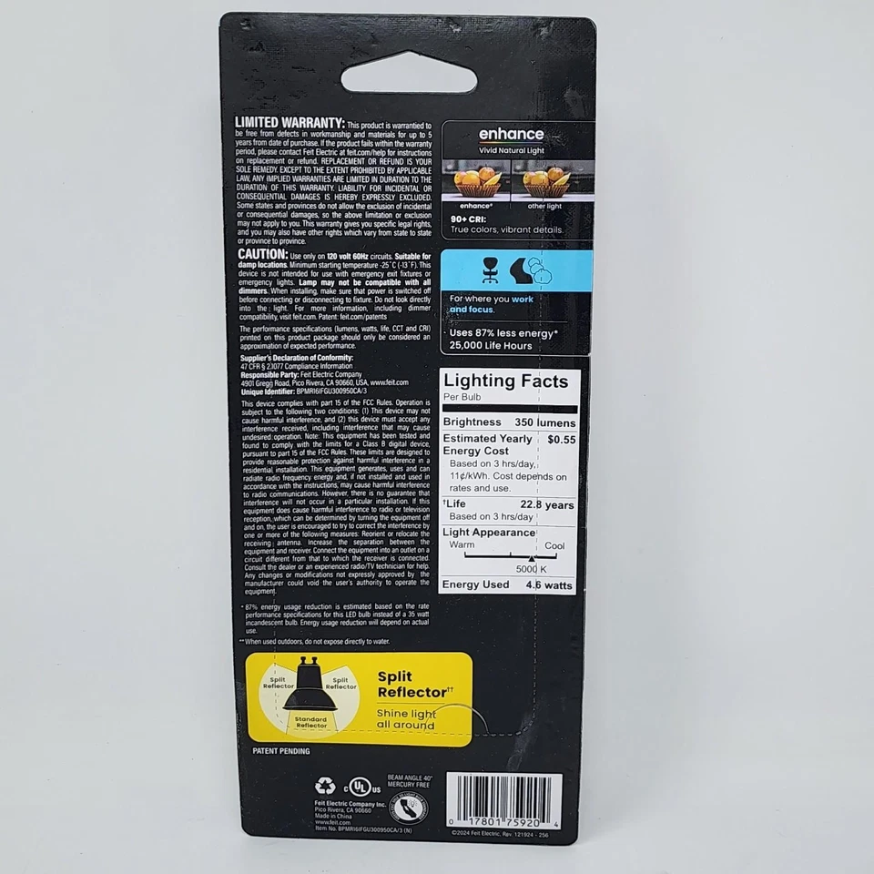 Feit Electric Daylight GU10 Bi-Pin Base LED PAR16 Flood Light Bulb (9 Bulbs) - Image 4 of 4