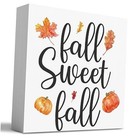 HTBIG Fall Wooden Box Sign Desk Decor, 5.1 X 5.1 Inch Pumpkin Autumn Multi1059
