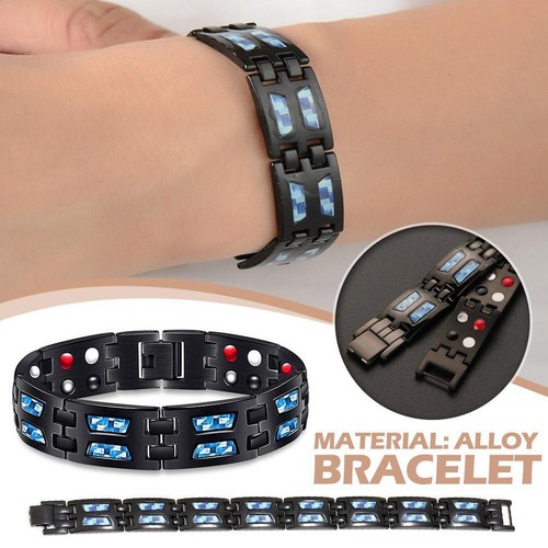 Carbon Blue Titanium Magnetic Therapy Bracelet, Double Row Ultra Strength SALE - Picture 2 of 17