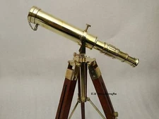 Nautical Vintage Marine Brass Replica Maritime Telescope With Tripod Wood Stand