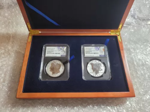 2023-S MORGAN & PEACE DOLLAR REVERSE PROOF NGC PF70 Black Core FDI First Day 