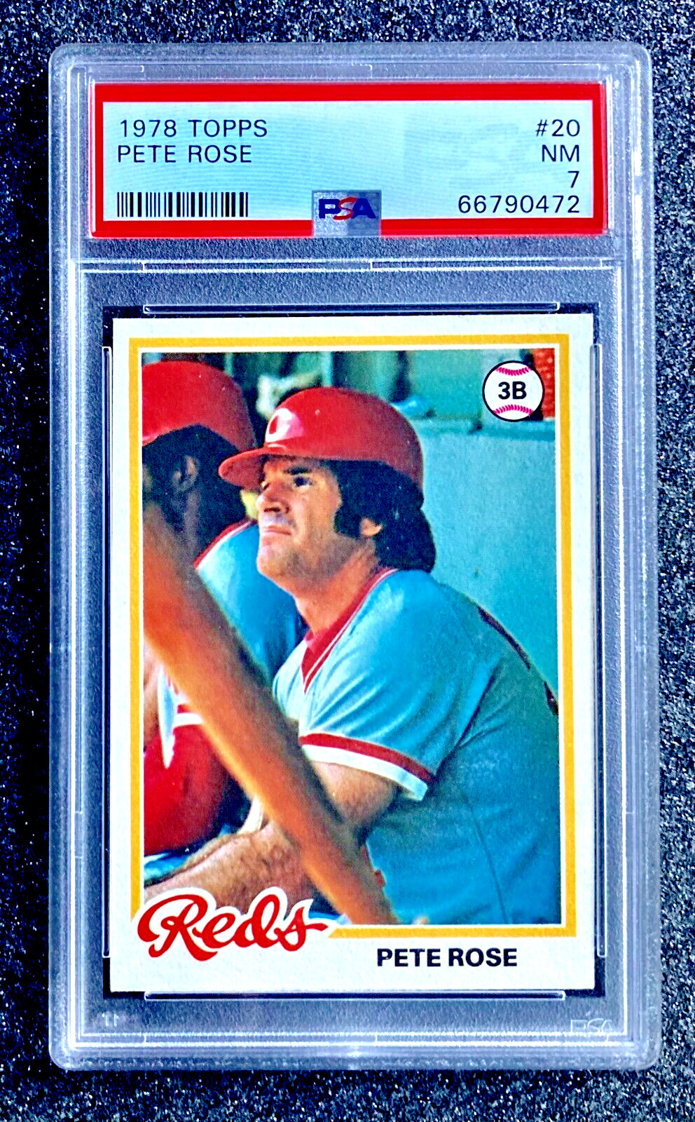 1978 Topps Pete Rose #20 Cincinnati Reds (ROY/MVP/3 Bat Tit/17x AS) PSA 7 NM
