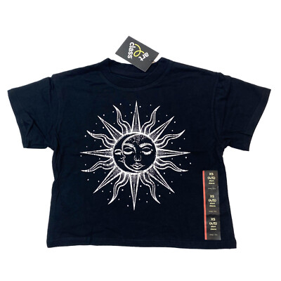 Art Class Girls Size XS 4/5 Boxy Fit Graphic T-Shirt Sun/Moon Black