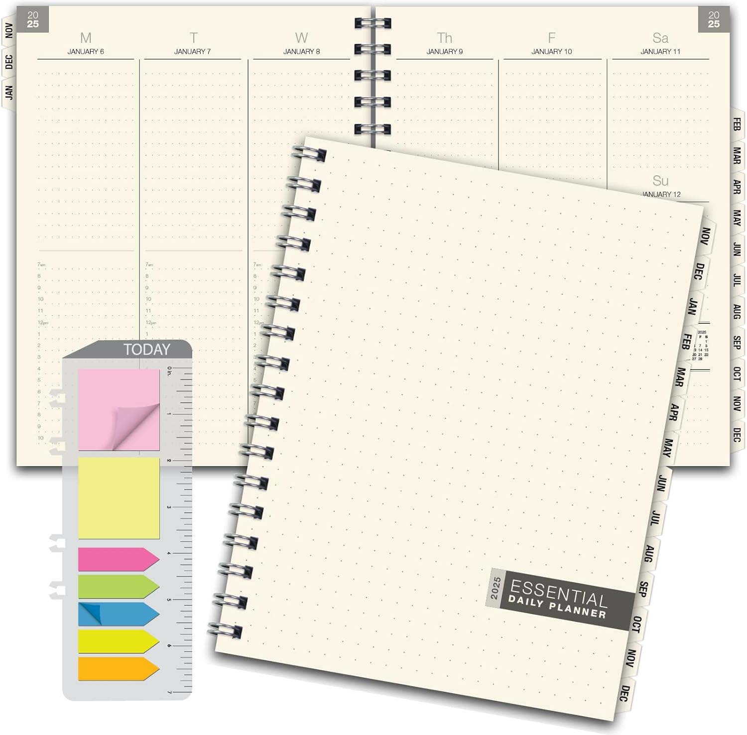 ESSENTIAL 2025 Monthly & Weekly Planner with Tabs, 8.5