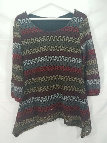 Kim Rogers Black Red Striped Long Top Size S - Picture 3 of 9