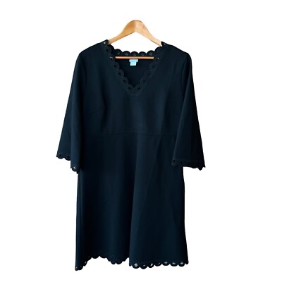 Chicos Petites Black Shift Dress Scalloped Embroidered Trim Flare Slv 2 12P  12 P | eBay