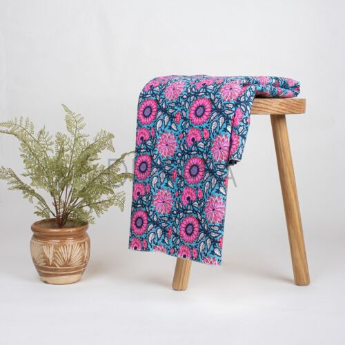 Meterware Kantha Blockdruck indisch weich Baumwolle Blumen Stoff Nähen Laufen - Bild 2 von 5