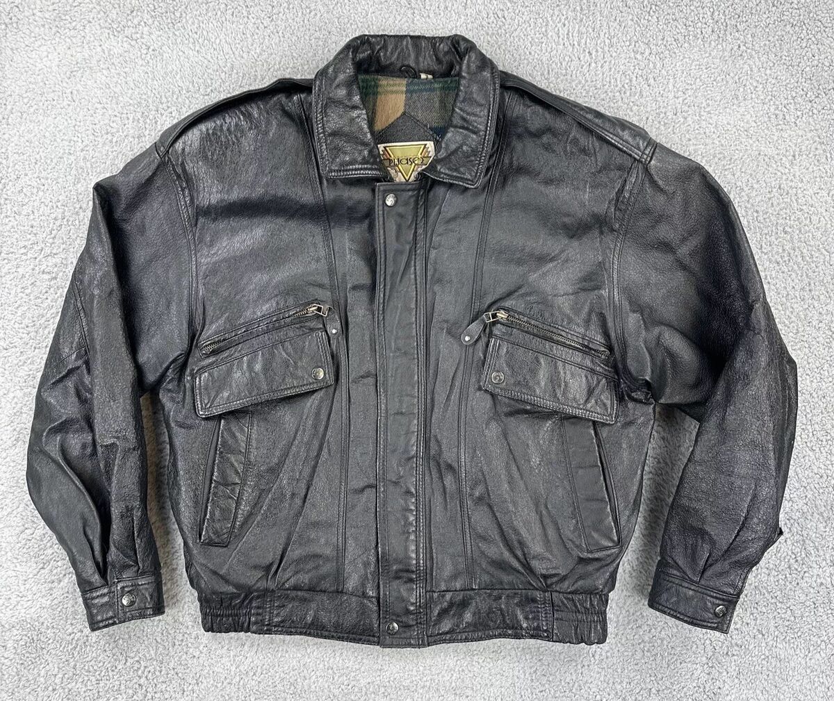 Vtg Phase 2 L Black Leather Bomber Biker Hip Hop Jacket Vtg Phase 2 L Black Leather Bomber Biker Hip Hop Jacket