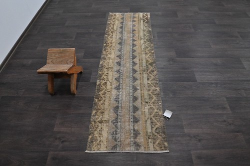 Vintage Turkish Runner Rug 2x6ft Wool Anatolian Handmade Hallway Oushak BROWN