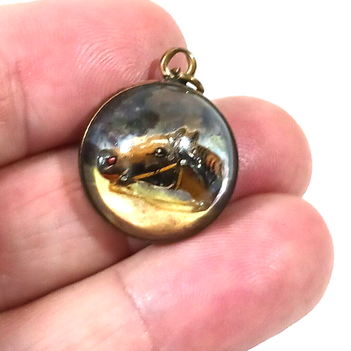 Antique Equestrian Horse head Essex Crystal Dome Charm Pendant 3/4" - Picture 2 of 6
