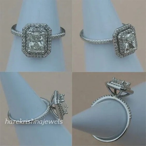 LabCreated 2.14CT Radiant Cut Diamond Halo Engagement Ring 14K White