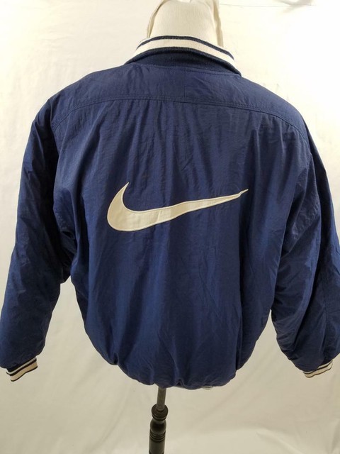 VTG Nike Mens M Navy Blue Large Swoosh 1/2 1/4 Zip Puffer Jacket Adult White | eBay