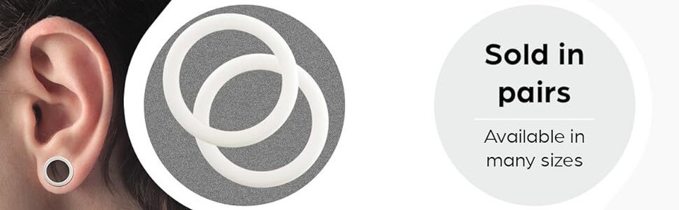 Pair of White Silicone Tunnels Plugs Ear Gauges Double Flared Flexible Ear Skin