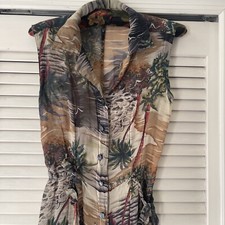 Vtg Coldwater Creek Silk Sheer Midi Dress Floral Tropical Boho Cottage