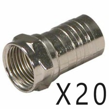 20 Pack Lot - F-Type One Piece Crimp On Connector Male Plug for RG6 Coax Cable
