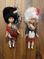 Lot Of 2 1960's Celluloid Plastic Scottish Guard Doll Bagpipes Scotland Vintage
