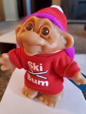 Vintage Troll Doll 5" Dam Norfin 1986 Ski Bum 5411 Purple Hair Complete With Hat