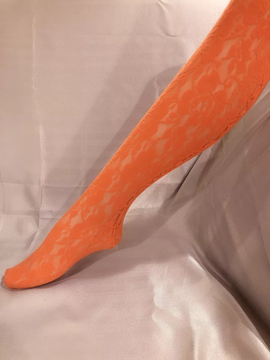 NWT 100 Authentic GUCCI Orange Brocade Floral pattern Lace Tights