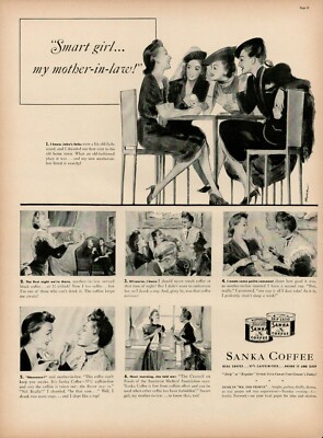 1939 SANKA COFFEE Smart Girl My Mother In Law Women Table Talk Vintage Print Ad