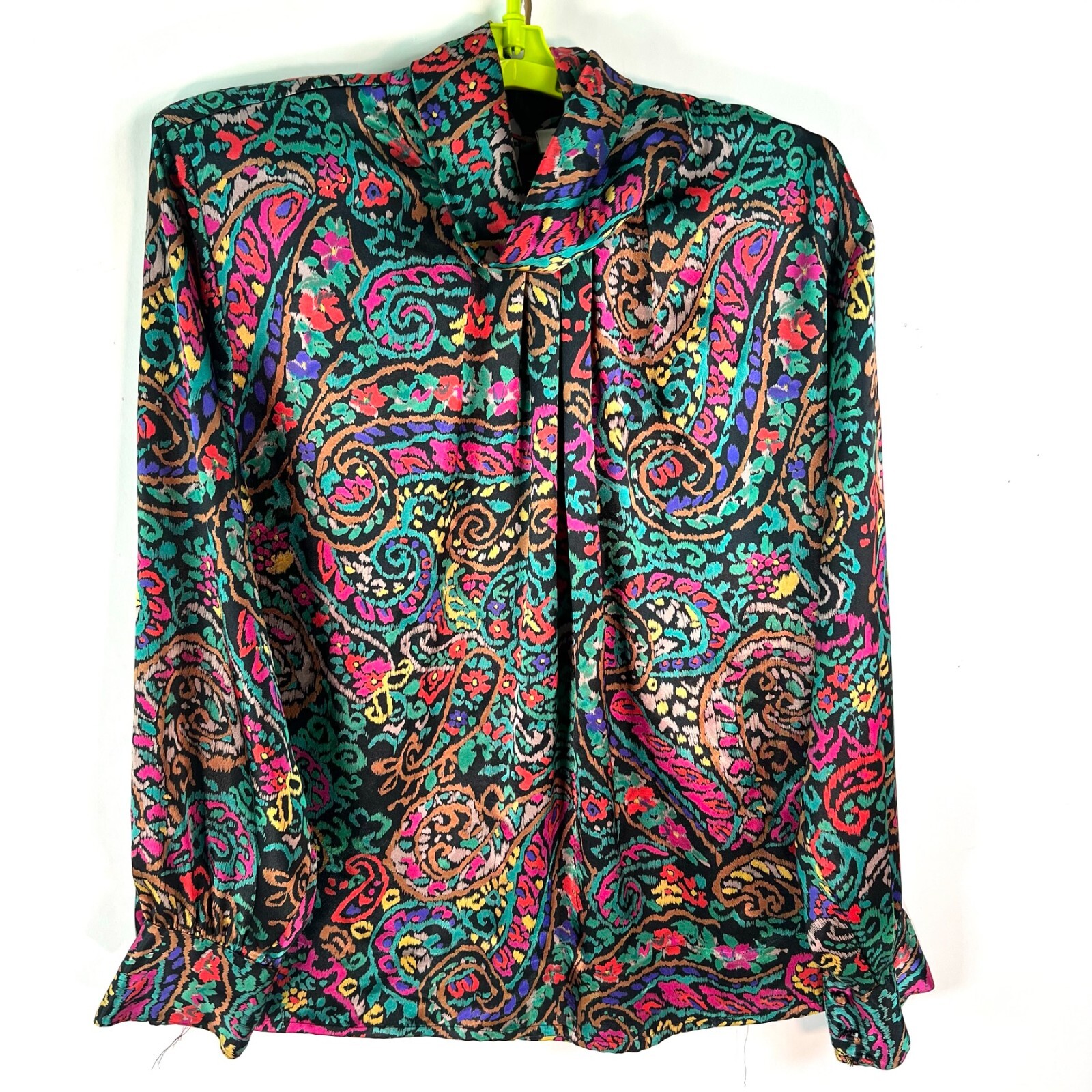 SAINT LAURENT Camicia da donna Yves St Clair taglia 8 multicolore geometrica morbida in poliottone collo