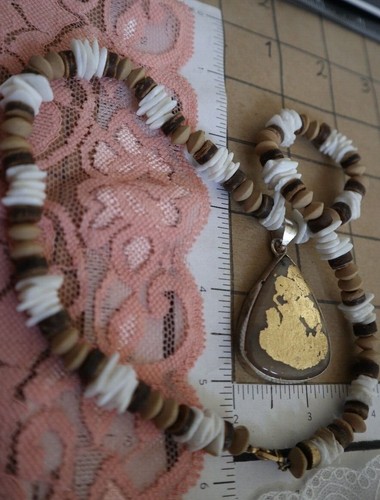 Collar artesanal único declaración Cameo piedra madera cuentas de metal joyería elegante - Imagen 62 de 80