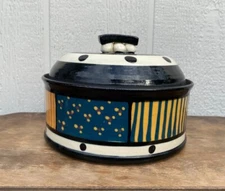 Art Pottery Studio Ceramic Covered Dish Geometric Colorful 80 s Style