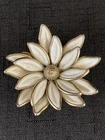 Vintage Trifari Enamel Flower Brooch Womens White Gold Tone Mid Century Jewelry