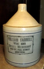 Blue Banded 2 Gallon Advertising Jug Farrell Montreal Canada Toronto Pottery