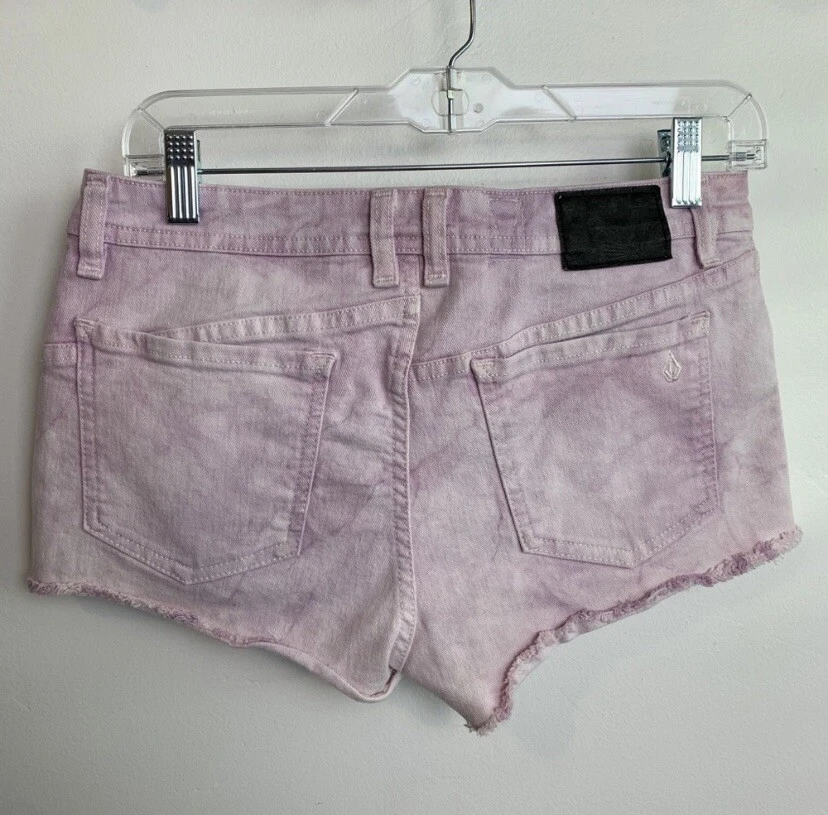 Volcom High Voltage Lavender Tie Dye Cut Off Shorts Size 7 - Image 2 of 4