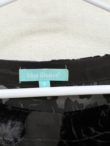 🍃 BLUE ILLUSION SILK VELVET FLORAL Blouse Shirt Tee TOP TUNIC 10 S - Picture 2 of 4