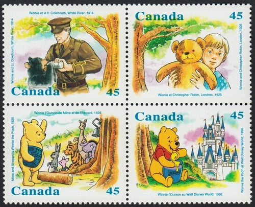 WINNIE THE POOH = DISNEY CARTOON = Block of 4 fr SS = Canada 1996 #1621b MNH