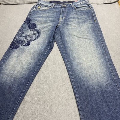Ecko Unltd Jeans Embroidered Baggy Fit Mens 36x30 Grafitti Floral Vintage Rare
