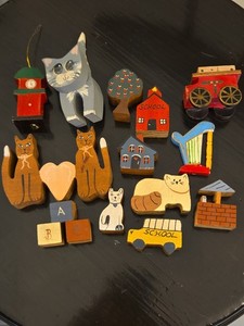 Lot Of 13 Vintage Hand-painted Wooden Folk Art
