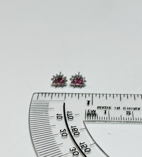 925 Sterling Silver Pink Tourmaline Zirconia Diamonds Stud Earrings - 第 9/10 張圖片
