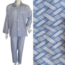 Vintage Montgomery Ward Pajama Set, M, 2pc Blue/White Weave pattern