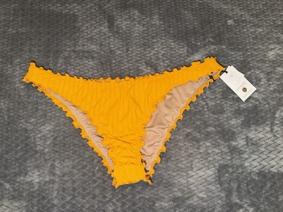 Sand And Shore Yellow Ribbed Ruffe Bikini Bottoms In Size M-NWT