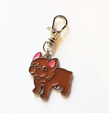 FRENCHIE BULLDOG CHARM DOG CAT COLLAR JEWELRY ZIPPER PULL PURSE BACKPACK BAG TAN
