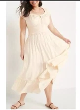 Old Navy Swiss Dot Puff Sleeve Maxi Dress Ivory XXL 2XL Peasant Milkmaid Boho