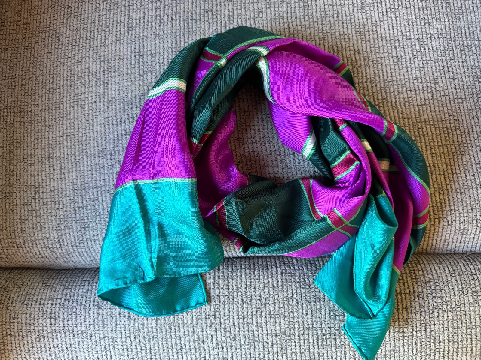Rectangular Vintage Echo Silk Block Design Scarf,… - image 4